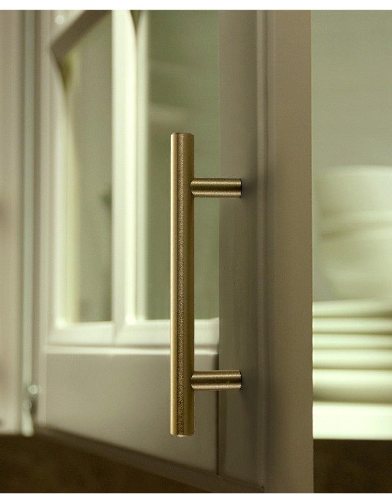Brushed gold stainless steel T-bar cabinet door pull 76mm 96mm kitchen cabinet handles on Tampa Home & Garden Store