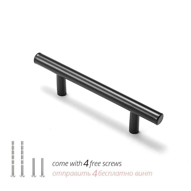 Stevvex black brushed stainless steel T-bar cabinet pull with two mounting posts, 76mm/96mm on Tampa Home & Garden Store