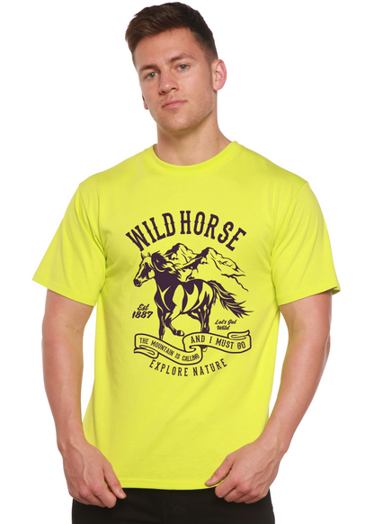 Men's Spun Bamboo Wild Horse short-sleeve graphic T-shirt in neon yellow with black horse design on Tampa Home & Garden Store
