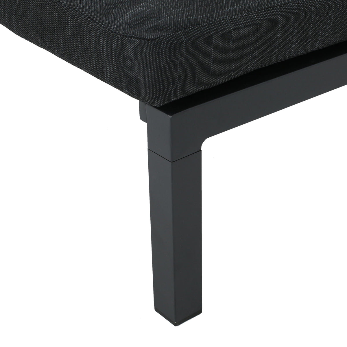 Modern Chaise Lounge dark gray fabric cushion with black metal frame close-up on Tampa Home & Garden Store