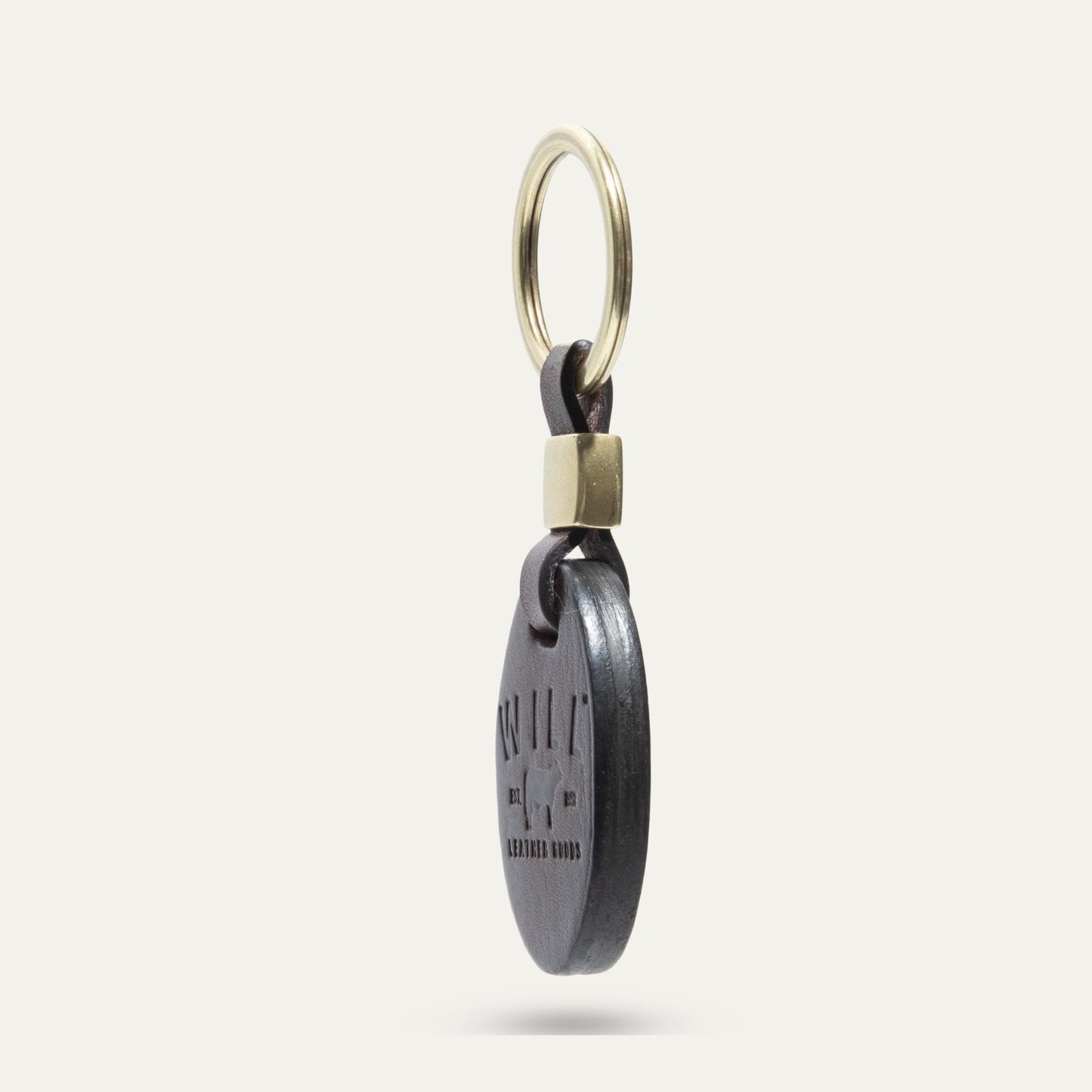 Oval key fob by Will Leather Goods, brass ring with brown leather strap on Tampa Home & Garden Store