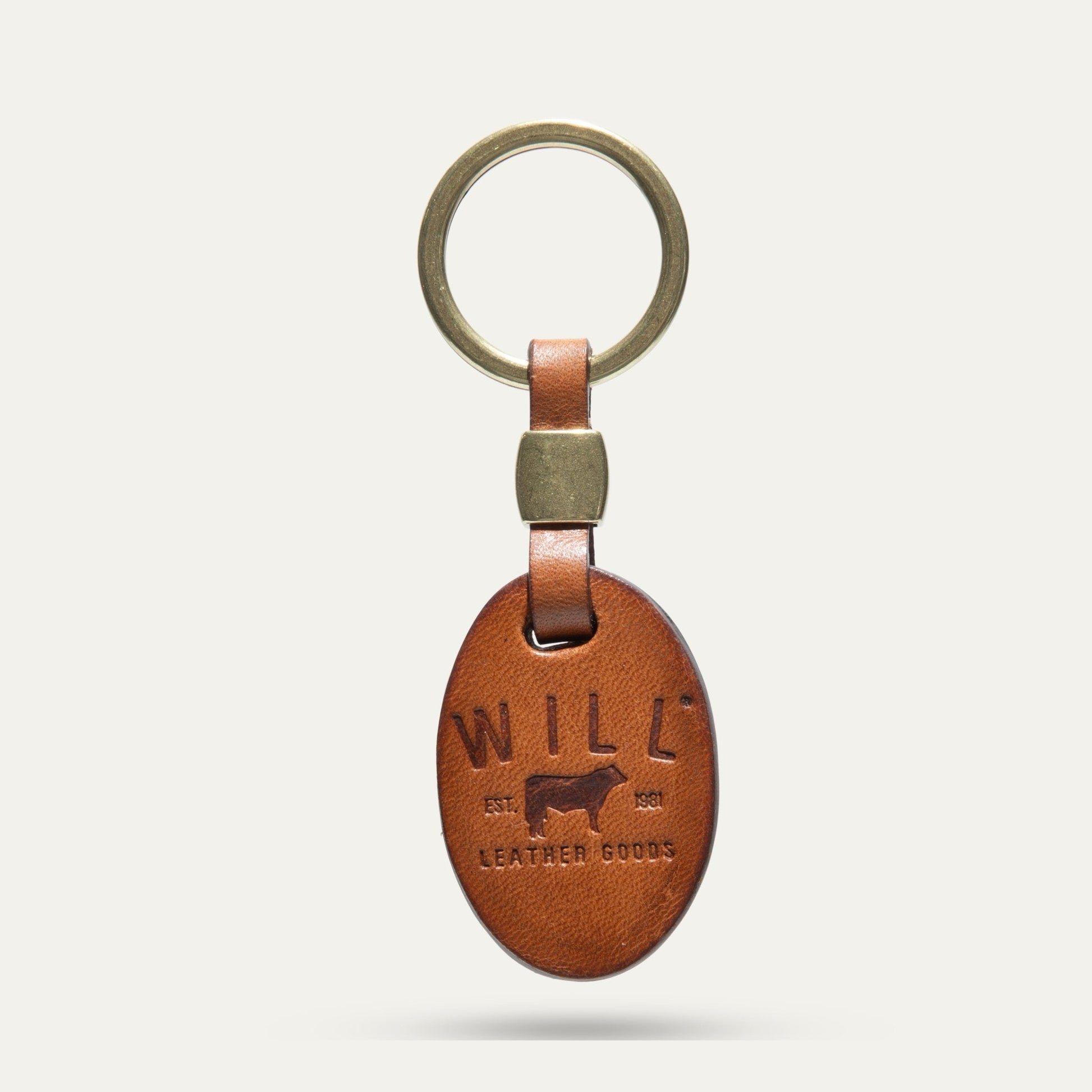 Oval key fob ring with brass ring and tan leather strap Will Leather Goods on Tampa Home & Garden Store
