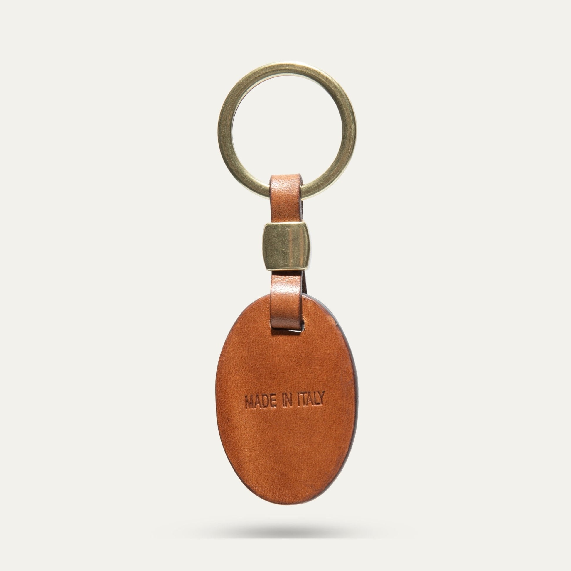 Oval key fob with brass ring and tan leather strap Will Leather Goods on Tampa Home & Garden Store