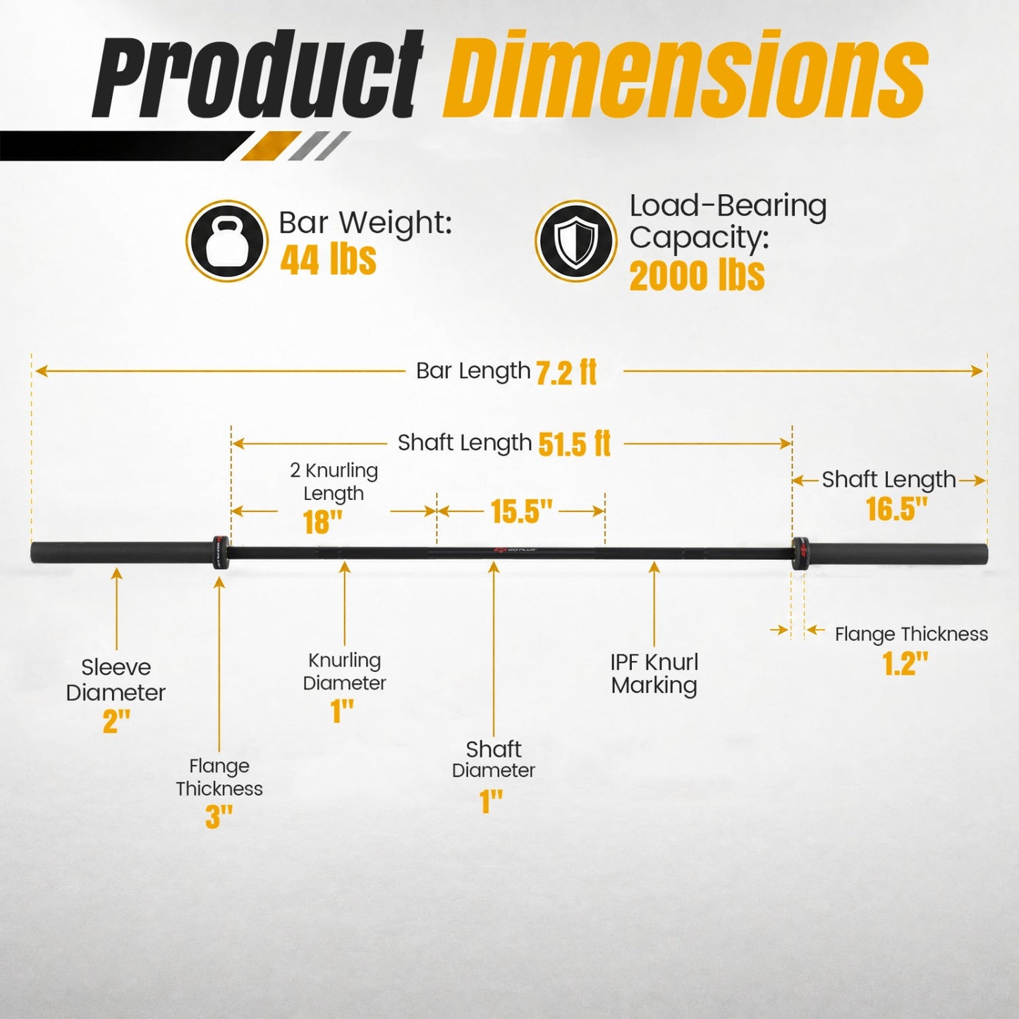 Olympic Barbell DirectDeals 7ft with 2000 lb capacity, 44 lb weight, bar length 7.2 ft on Tampa Home & Garden Store