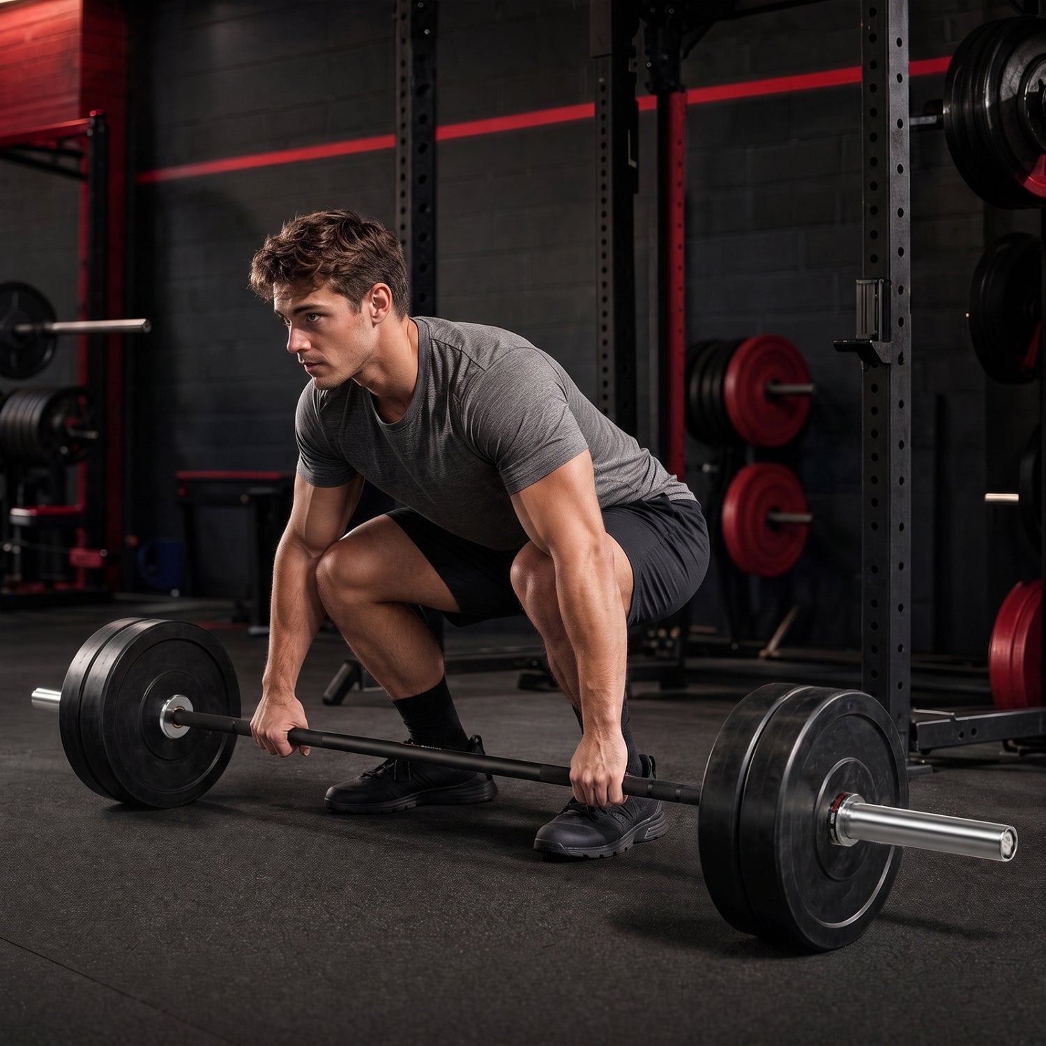 Olympic Barbell DirectDeals, 7ft, 2000 lbs capacity with black weight plates on Tampa Home & Garden Store