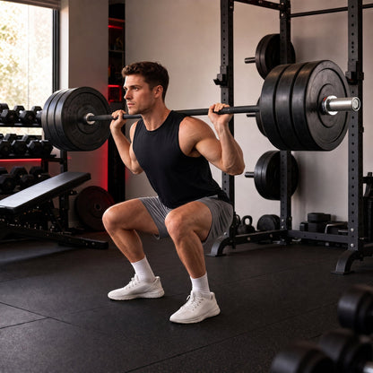 DirectDeals 7ft Olympic Barbell with 2000 lbs capacity for heavy squats in a power rack on Tampa Home & Garden Store
