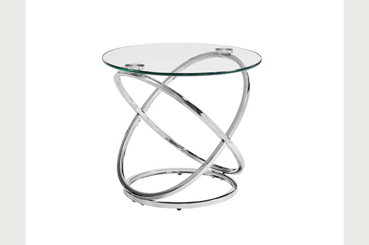 Cocktail table set chrome with round glass top and sculptural intertwined curved legs on Tampa Home & Garden Store