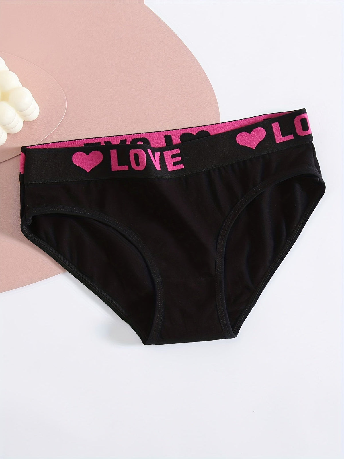 Stevvex black bikini briefs with pink waistband featuring LOVE and hearts on Tampa Home & Garden Store