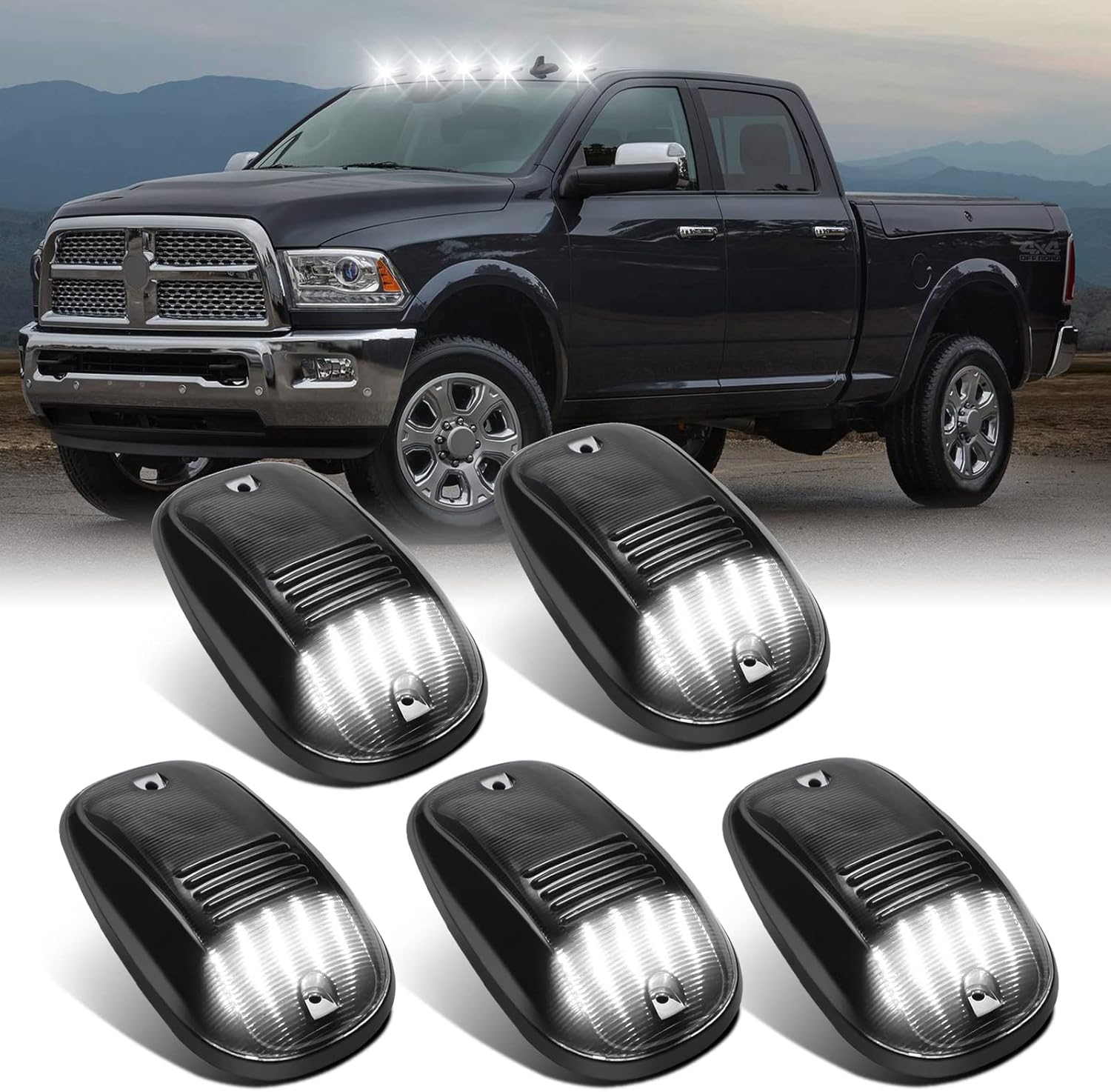 2003–2018 Dodge Ram HD smoked amber/white LED roof cab lights kit, 6-pack on Tampa Home & Garden Store