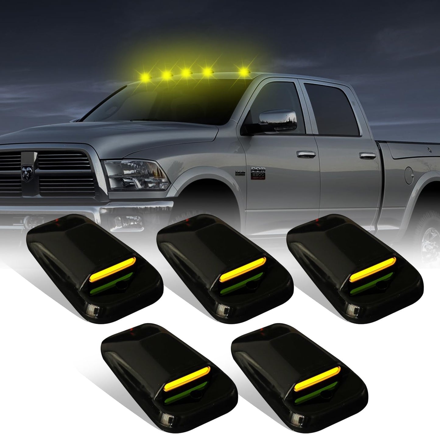 Dodge Ram HD 2003-2018 smoked white amber slim-line LED roof cab lights, 6-pack by AutoLEDTech.com on Tampa Home & Garden Store