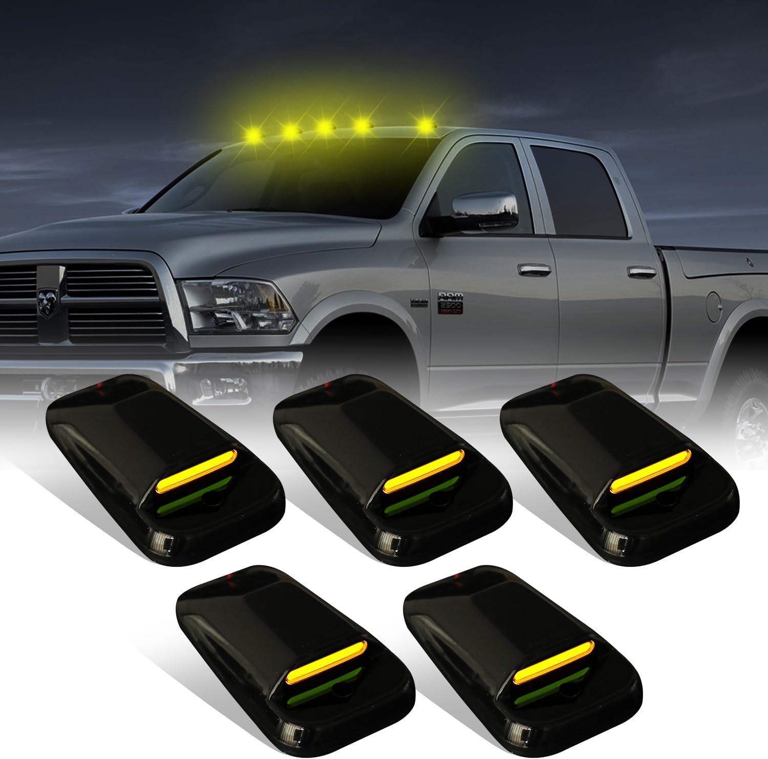 Dodge Ram HD 2003-2018 smoked white amber slim-line LED roof cab lights, 6-pack by AutoLEDTech.com on Tampa Home & Garden Store