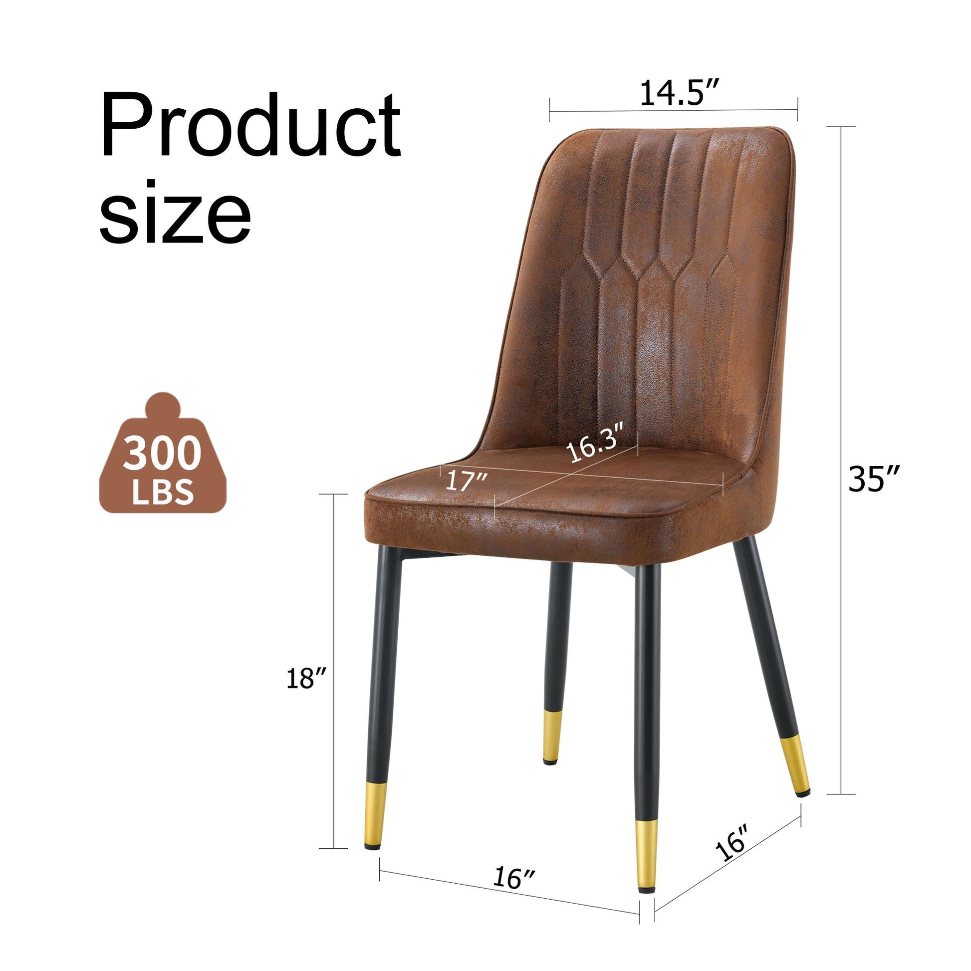 Modern brown faux-leather chair with black metal legs and gold-tipped feet, 300 lbs on Tampa Home & Garden Store