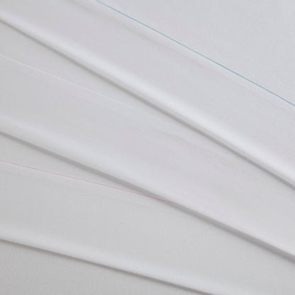 King Cotton Sheet Set in white with blue and pink stitched edges on Tampa Home & Garden Store