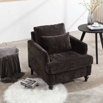 Modern mid-century wood frame armchair with tufted dark upholstery by HouseOfZazla on Tampa Home & Garden Store