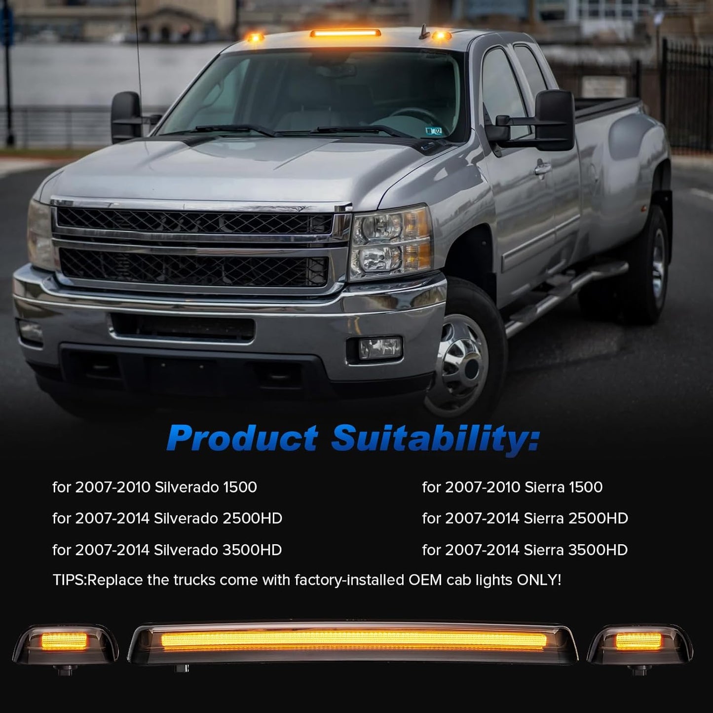 LED roof cab lights smoked white amber for 2007-2014 GMC Sierra Silverado pickup AutoLEDTech.com on Tampa Home & Garden Store