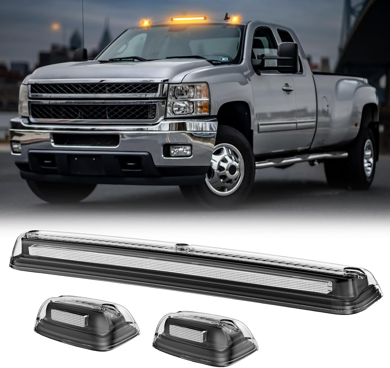 AutoLEDTech.com smoked white amber LED roof cab lights kit for GMC/Chevy HD with long bar on Tampa Home & Garden Store