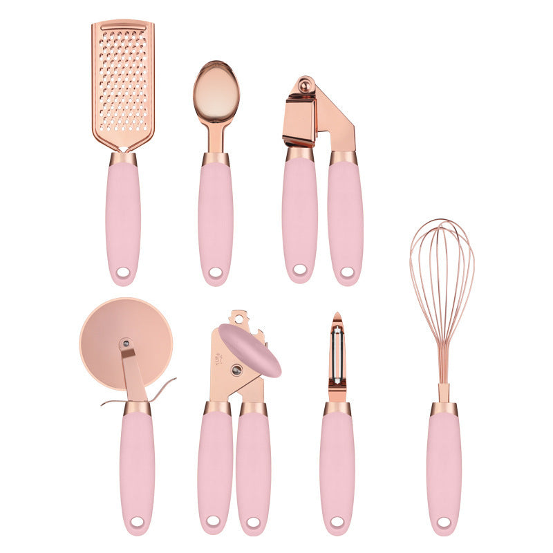 9-piece Perfecsy copper-plated pink kitchen gadget set with grater, spoon, opener, zester on Tampa Home & Garden Store