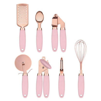 9-piece Perfecsy copper-plated pink kitchen gadget set with grater, spoon, opener, zester on Tampa Home & Garden Store