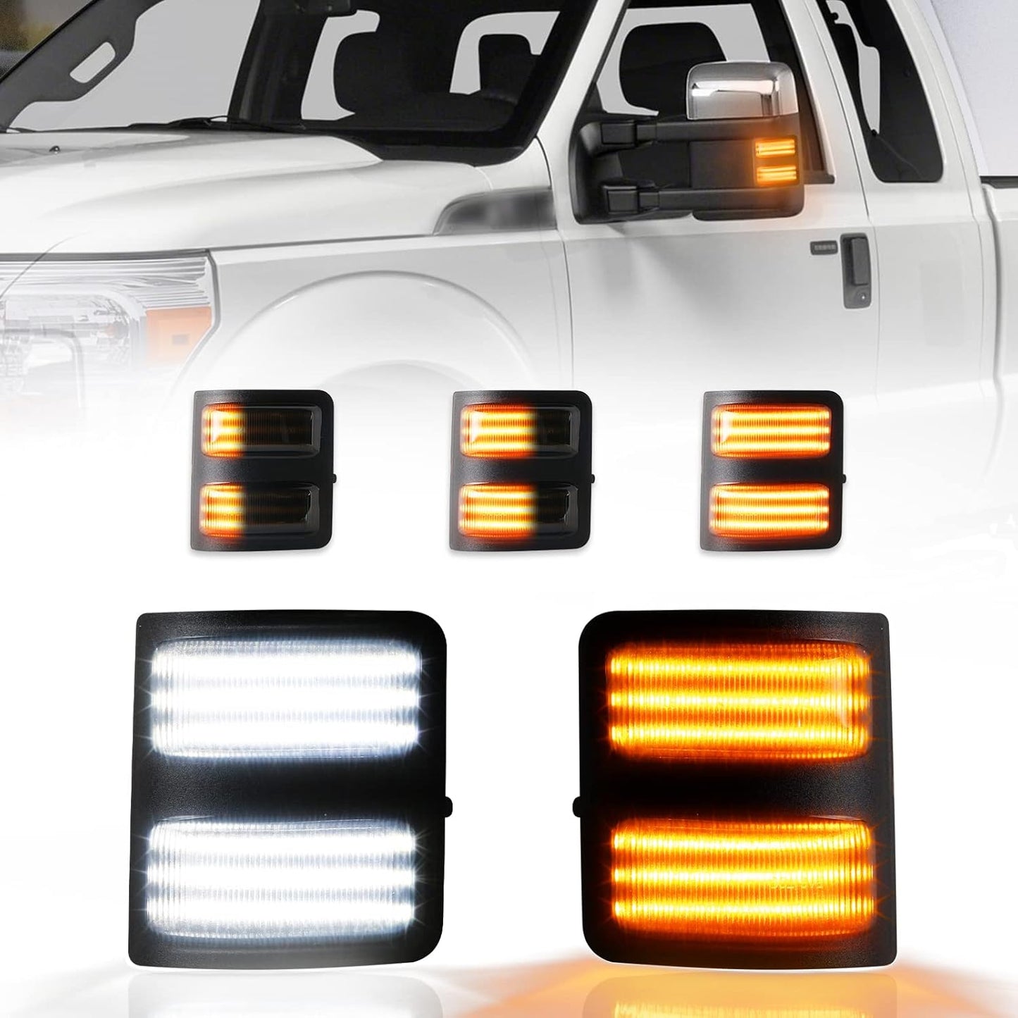 Ford F-250 Super Duty switchback smoked mirror lights amber/white LEDs on Tampa Home & Garden Store