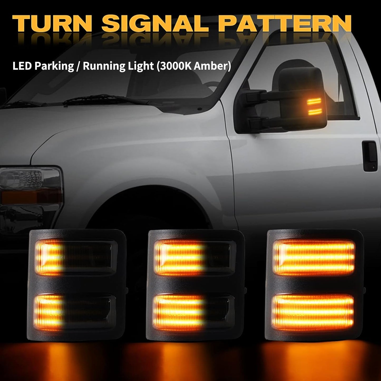 Ford F-250 Super Duty smoked mirror LED switchback lights amber running/parking, AutoLEDTech.com on Tampa Home & Garden Store
