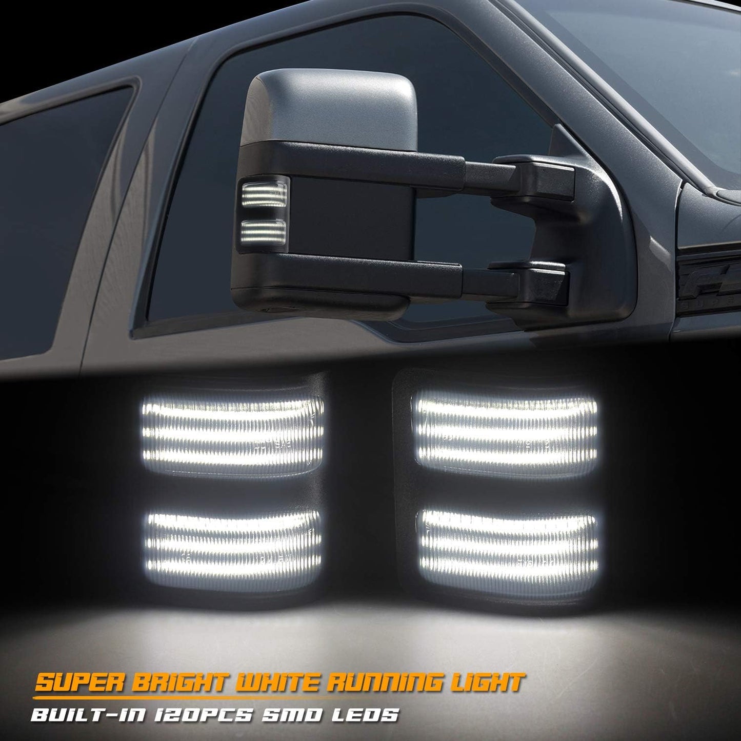 2008-2016 Ford F250 Super Duty smoked mirror LED switchback lights with dual vertical LEDs on Tampa Home & Garden Store