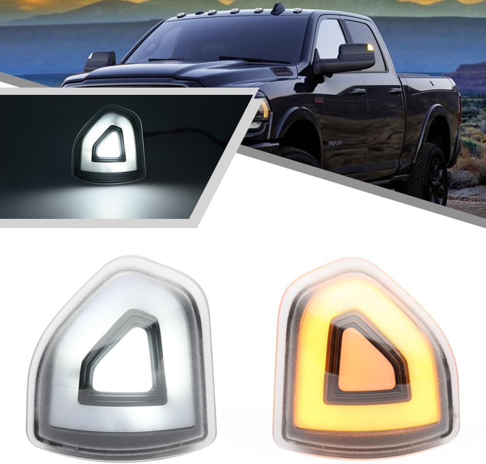 Smoked white and amber LED tow mirror lights for 2009-2022 Ram 1500/2500 HD, pair on Tampa Home & Garden Store