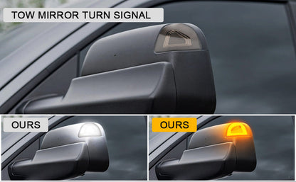 Ram tow mirror lights smoked housing with white and amber LED turn signals for Ram 1500/2500HD on Tampa Home & Garden Store