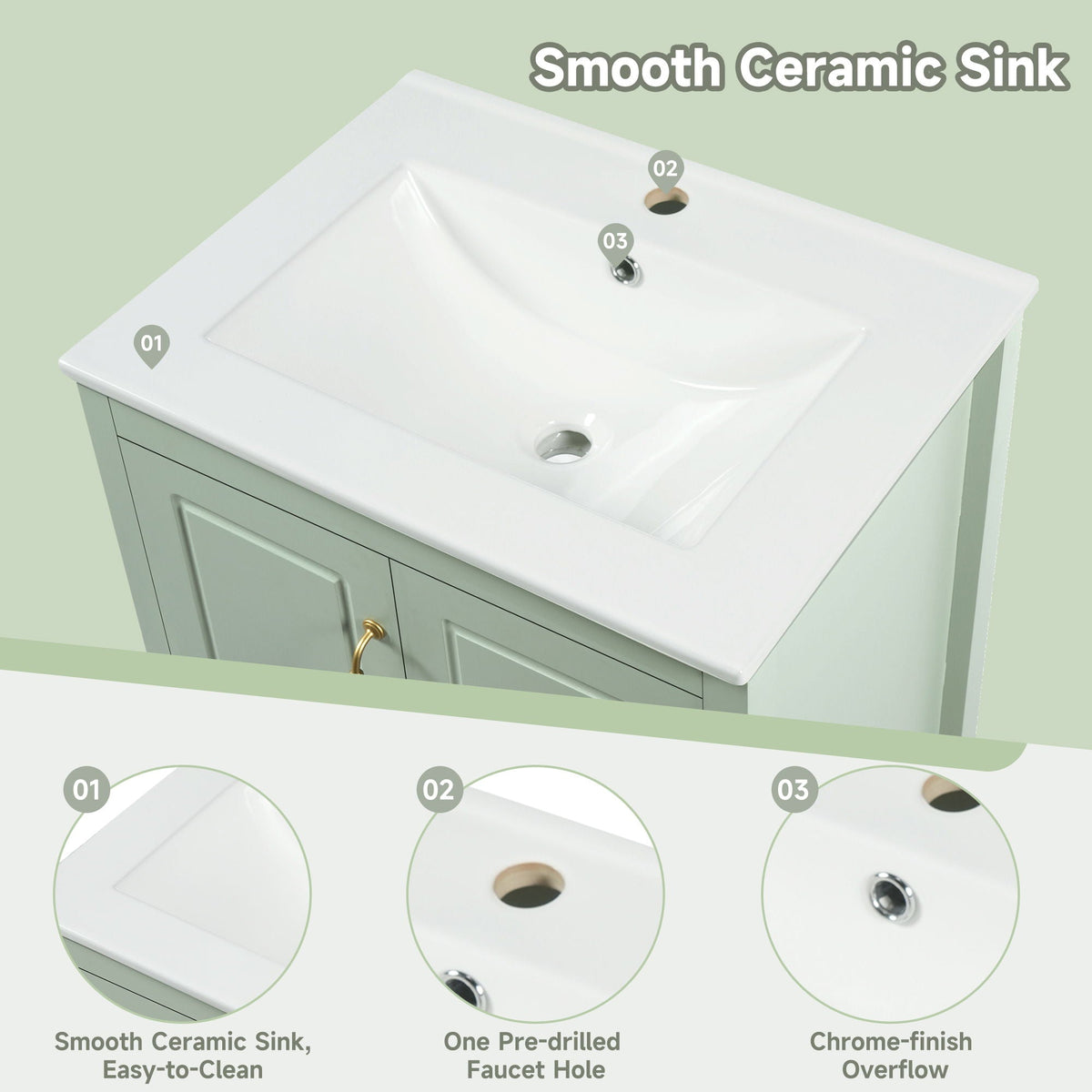 Retro bathroom vanity with white ceramic sink and soft-closing drawers on Tampa Home & Garden Store