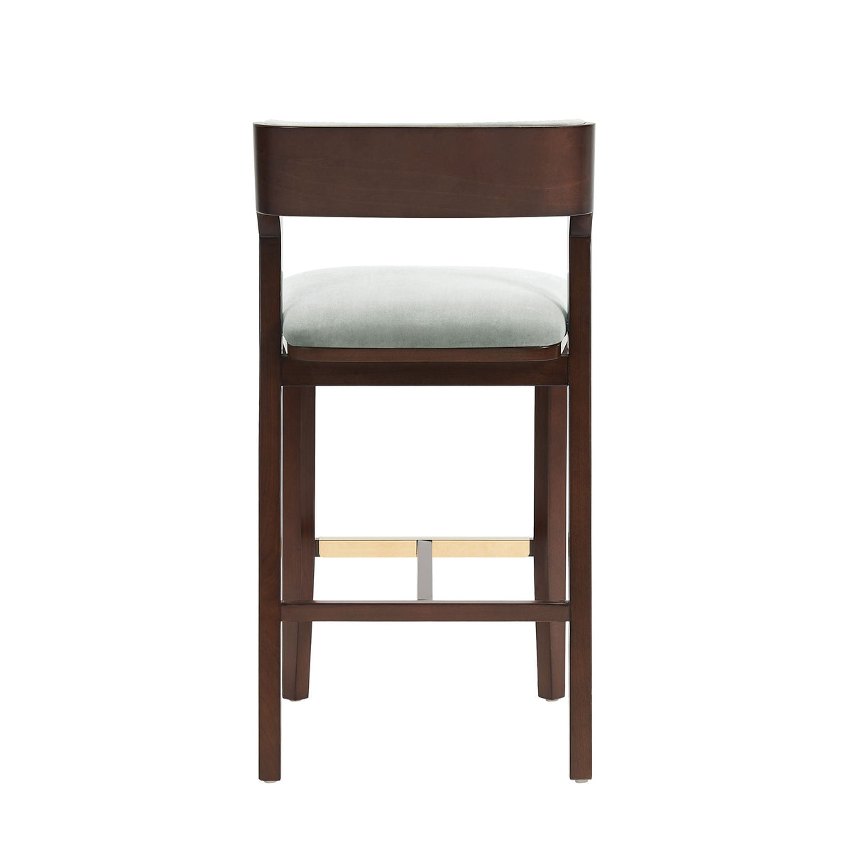 Bar height barstool with backrest, dark wood frame, pearl silver upholstered seat 28–30 in on Tampa Home & Garden Store