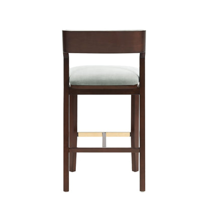 Bar height barstool with backrest, dark wood frame, pearl silver upholstered seat 28–30 in on Tampa Home & Garden Store