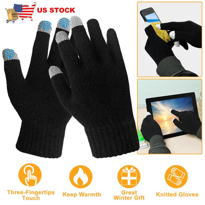 GemGear unisex touch screen gloves black knit with silver touchscreen tips for warmth on Tampa Home & Garden Store