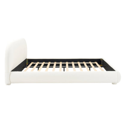 Cream fabric upholstered king bed frame with curved headboard and slatted base HouseOfZazla on Tampa Home & Garden Store