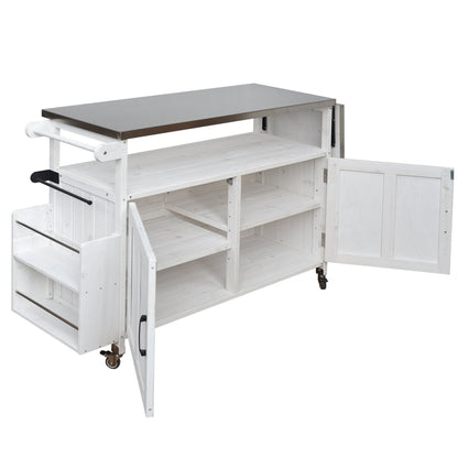 Foldable Outdoor Kitchen Island Cart with Storage, white wood frame and gray top on Tampa Home & Garden Store
