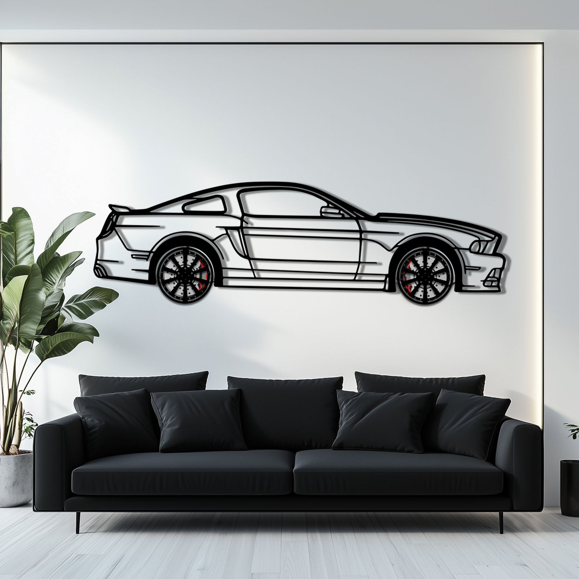 2013 Ford Mustang GT Metal Car Wall Art with Rotating Wheels - S197 Modern Muscle Silhouette - Interactive Automotive Wall Decor- KAFMEKA141 - Tampa Home & Garden Store