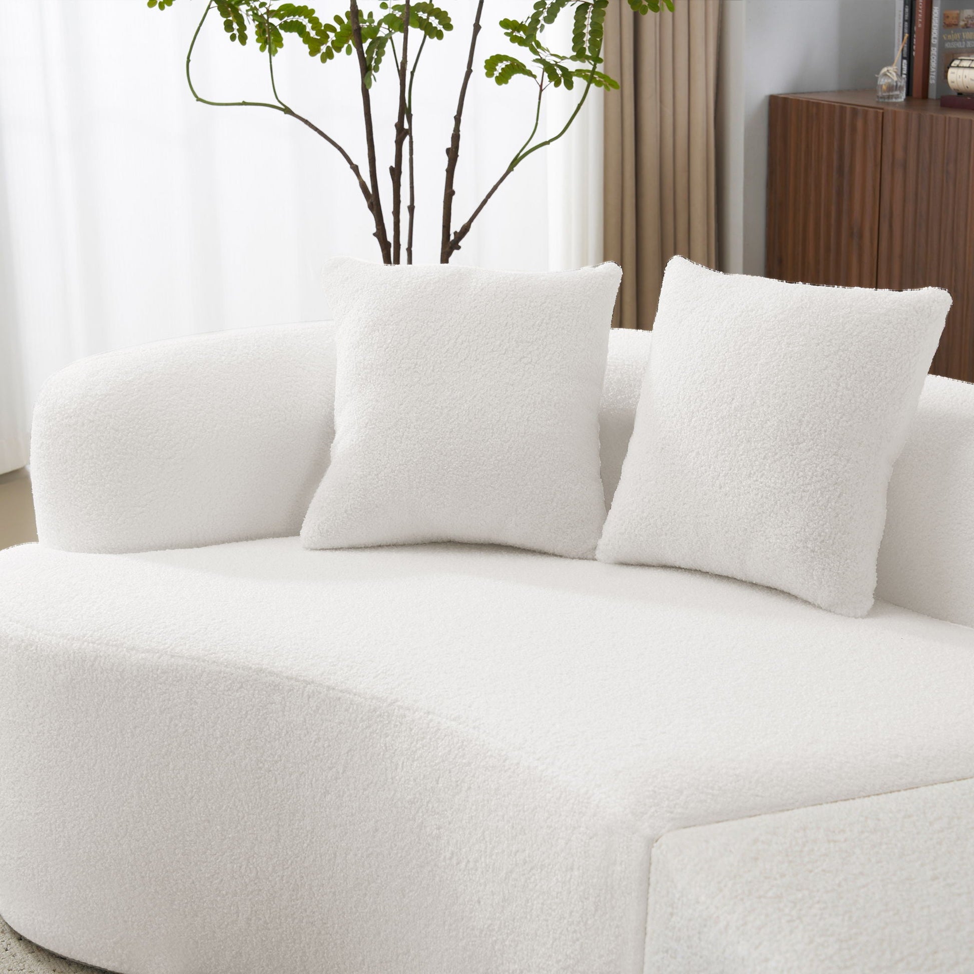 Curved 4 Seater Full Compression Sponge Sofa white textured upholstery HouseOfZazla on Tampa Home & Garden Store
