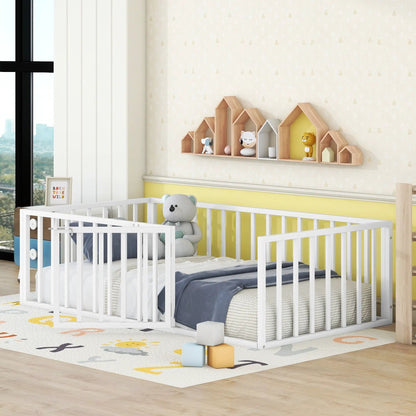White metal floor bed frame with fence rails and door in kids room Unique Piece Furniture on Tampa Home & Garden Store