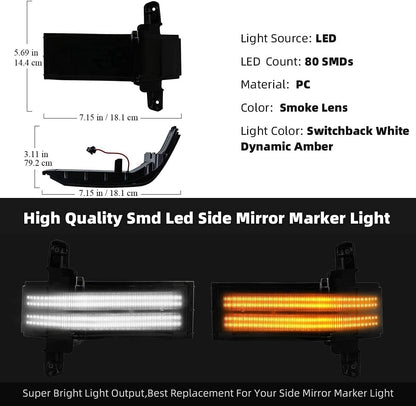 Smoked switchback LED mirror light pair for 2014–2019 GMC Sierra Silverado; white amber, 80 SMDs on Tampa Home & Garden Store