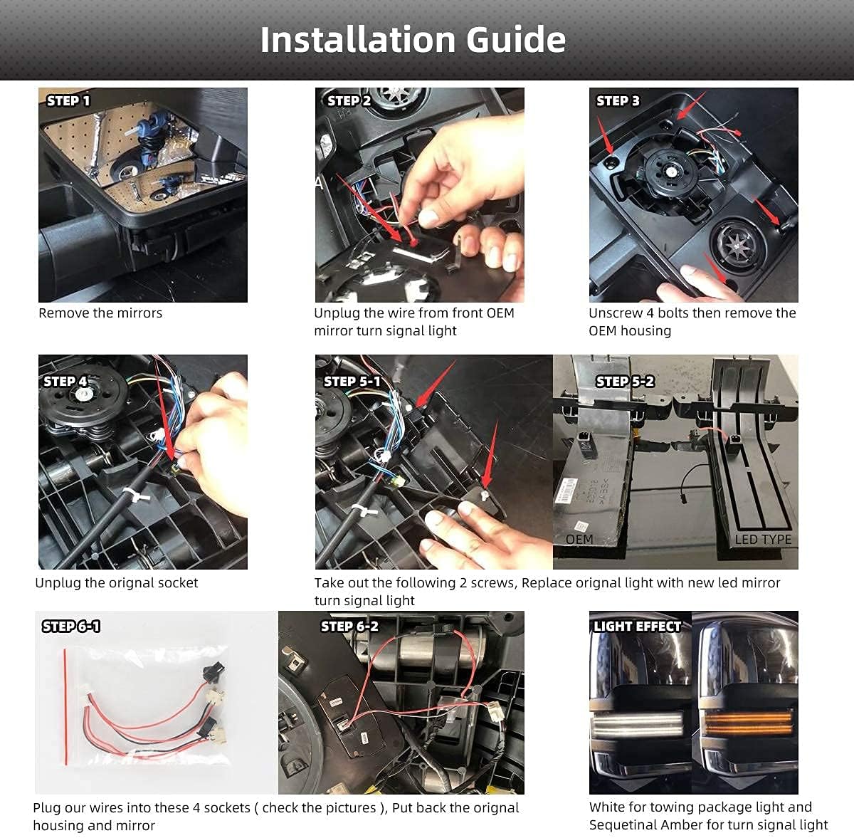 Smoked switchback LED mirror lights installation guide 2014-2019 GMC Sierra HD AutoLEDTech.com on Tampa Home & Garden Store