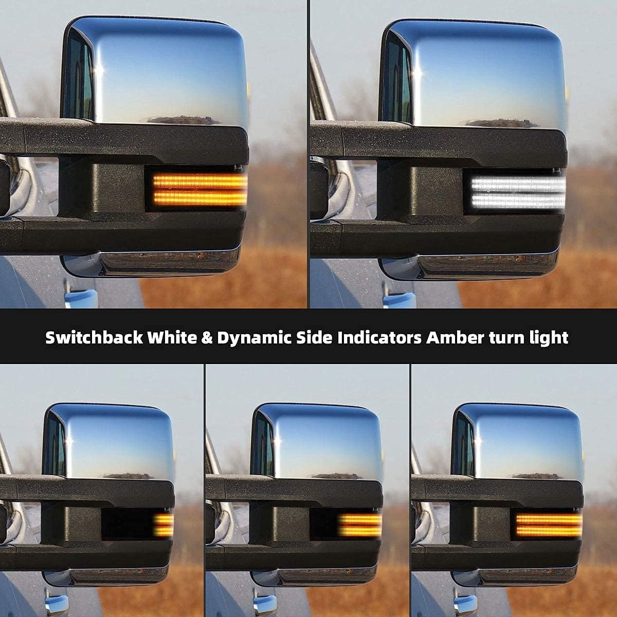 Smoked switchback LED mirror lights for 2014-2019 GMC Sierra HD; amber turn + white DRL on Tampa Home & Garden Store
