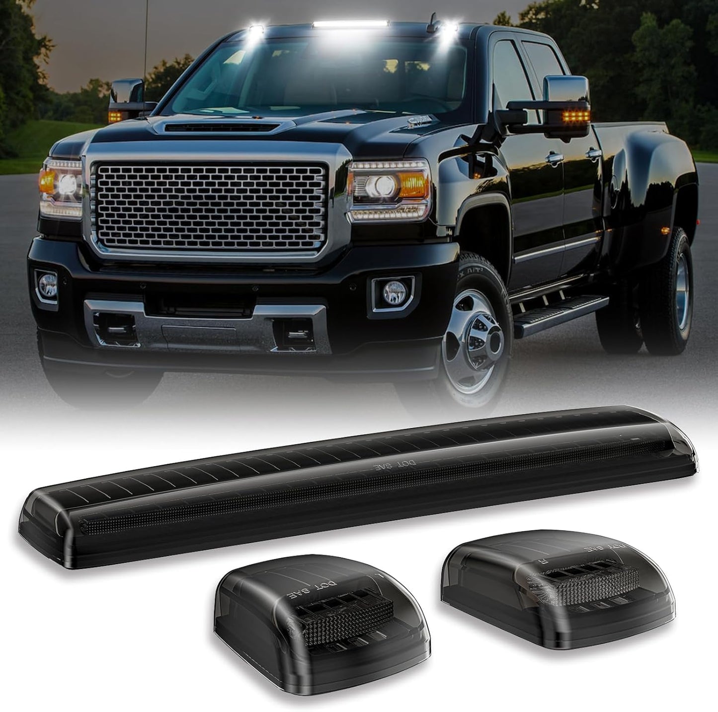 Smoked white amber LED roof cab lights 3 for 2015-2019 GMC/Chevy HD by AutoLEDTech.com on Tampa Home & Garden Store