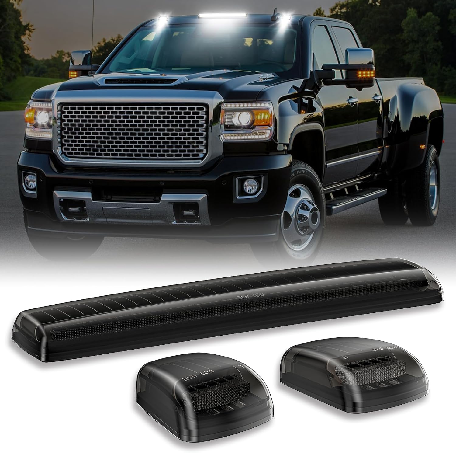 Smoked white amber LED roof cab lights 3 for 2015-2019 GMC/Chevy HD by AutoLEDTech.com on Tampa Home & Garden Store