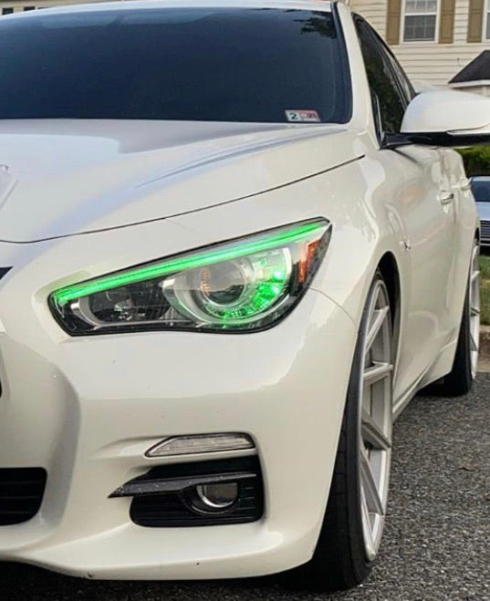 Infiniti Q50 RGBW Flow LED DRL Boards, green headlight accents by AutoLEDTech.com on Tampa Home & Garden Store