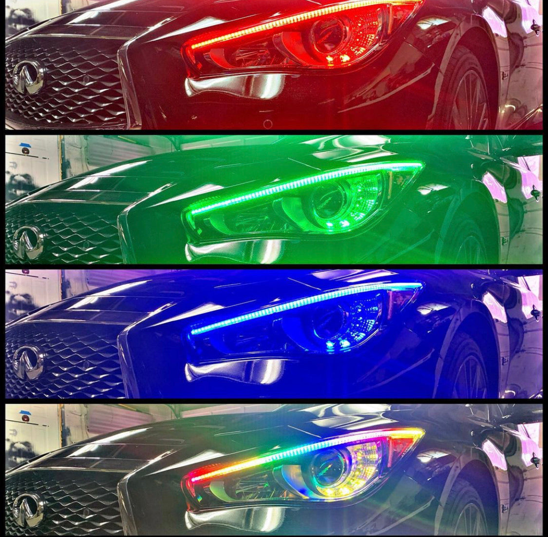 Infiniti Q50 RGBW Flow Series LED DRL boards by AutoLEDTech.com red green blue multiple colors on Tampa Home & Garden Store