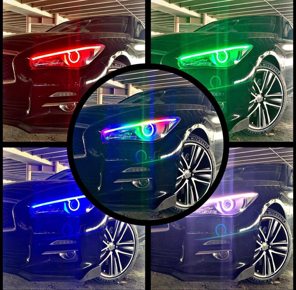 Infiniti Q50 RGBW Flow Series LED DRL boards by AutoLEDTech.com, RGBW front lighting on Tampa Home & Garden Store