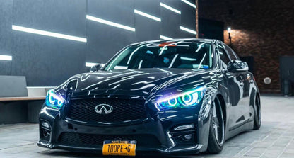 Infiniti Q50 RGBW Flow Series LED DRL boards by AutoLEDTech.com, black sedan with RGBW LEDs on Tampa Home & Garden Store