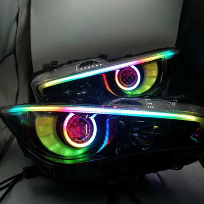 Infiniti Q50 RGBW Flow Series LED DRL boards pair of headlights with rainbow halo AutoLEDTech.com on Tampa Home & Garden Store