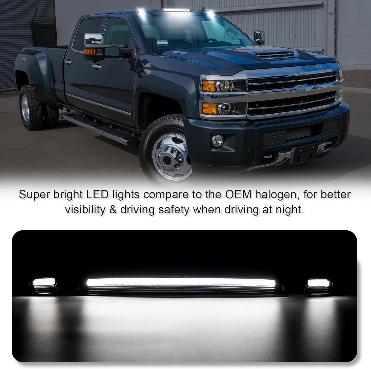 2015-2019 GMC HD Smoked White Amber LED Roof Cab Lights on top of a blue heavy pickup AutoLEDTech on Tampa Home & Garden Store