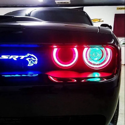 LED badge emblem for 2015-2023 SRT Hellcat RGBW Flow with SRT logo and dual halo taillights on Tampa Home & Garden Store