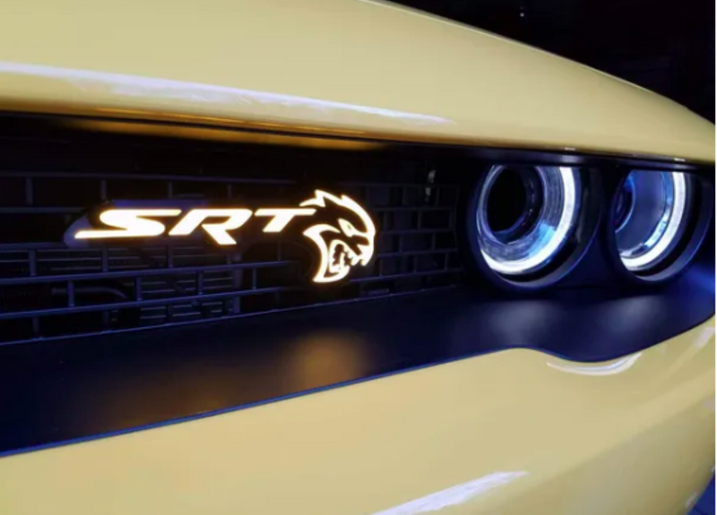 SRT Hellcat RGBW Flow Series LED badge emblem logo amber-lit on front grille AutoLEDTech.com on Tampa Home & Garden Store