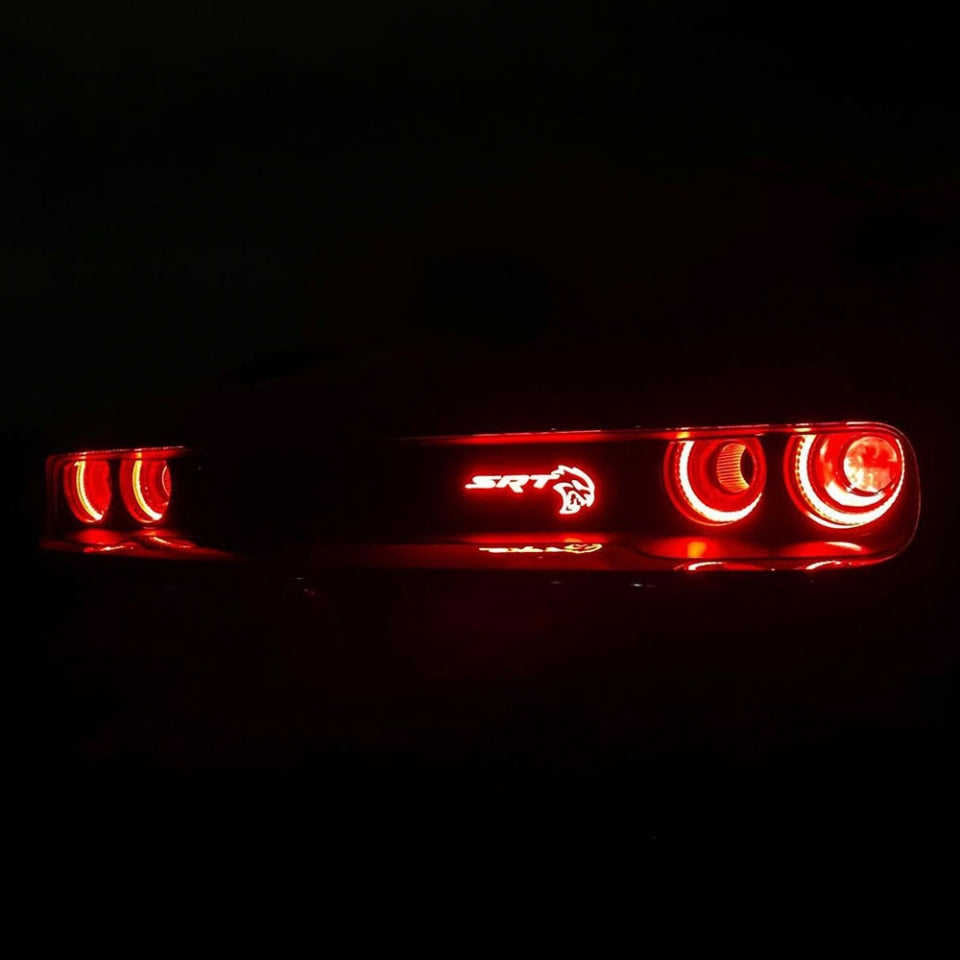 SRT Hellcat RGBW Flow Series LED badge emblem, red glow, AutoLEDTech.com prebuilt lighting on Tampa Home & Garden Store